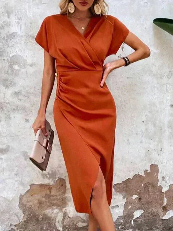 Robe Femme Drapée avec Encolure en V