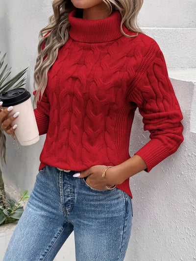 Pull Femme à Col Roulé Torsadé