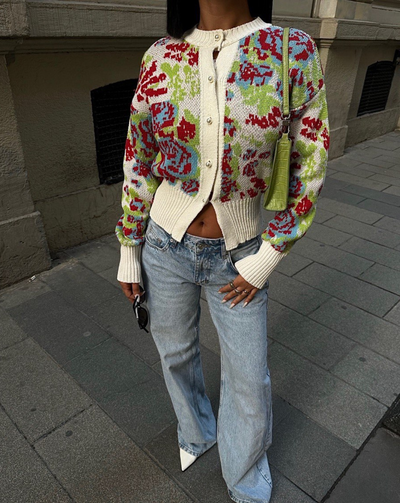 Cardigan Femme à Imprimé Floral