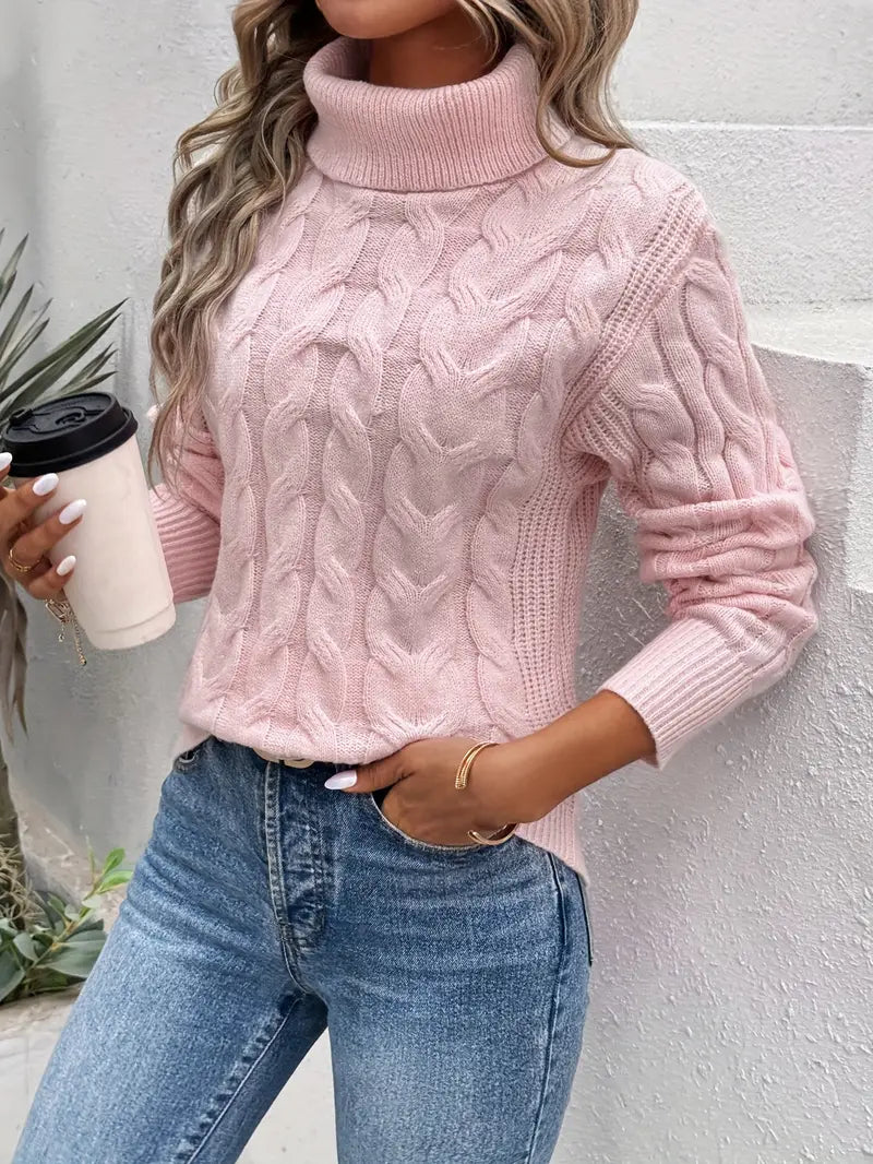 Pull Femme à Col Roulé Torsadé