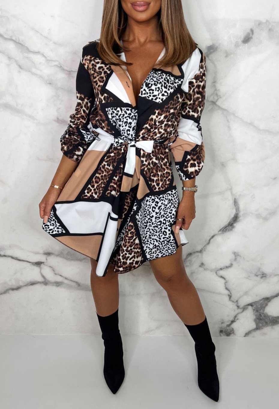 Robe Chemise Femme avec Ceinture à Nouer