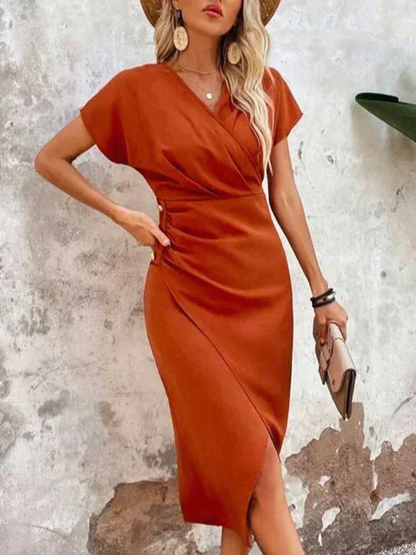 Robe Femme Drapée avec Encolure en V
