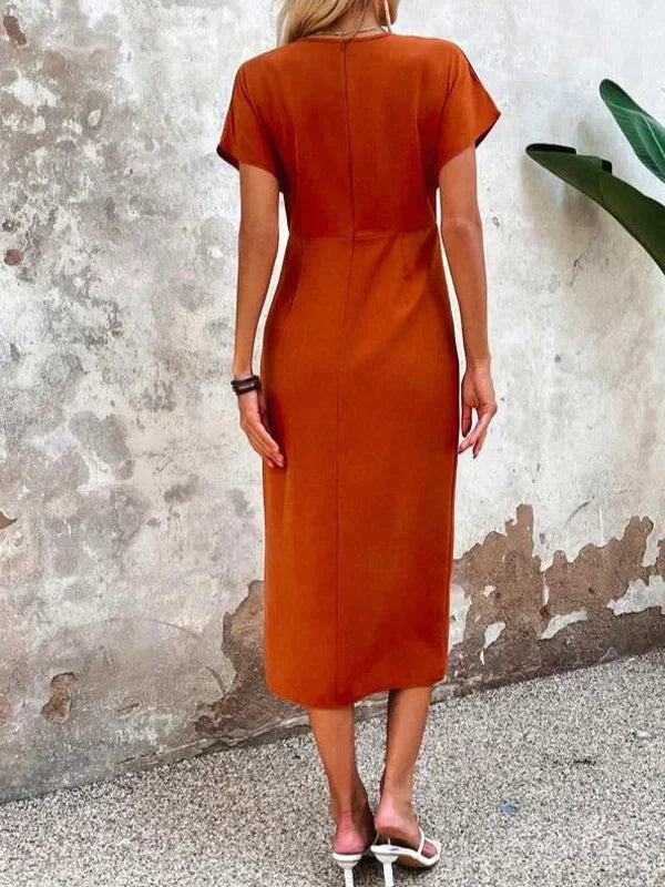 Robe Femme Drapée avec Encolure en V
