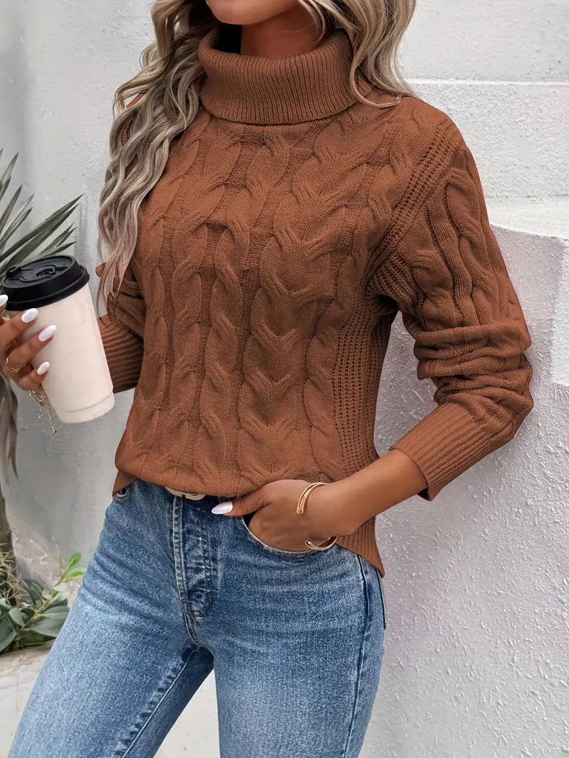 Pull Femme à Col Roulé Torsadé
