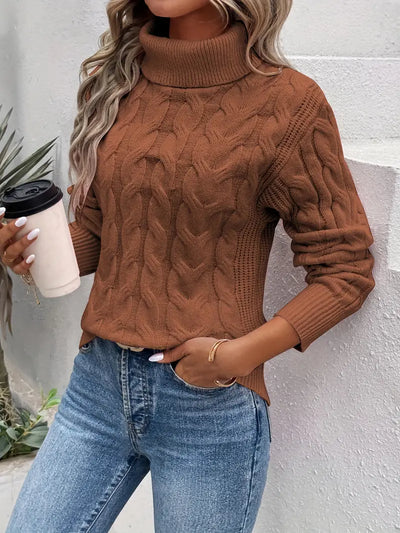 Pull Femme à Col Roulé Torsadé