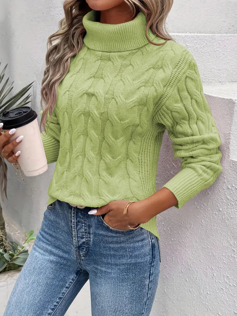 Pull Femme à Col Roulé Torsadé
